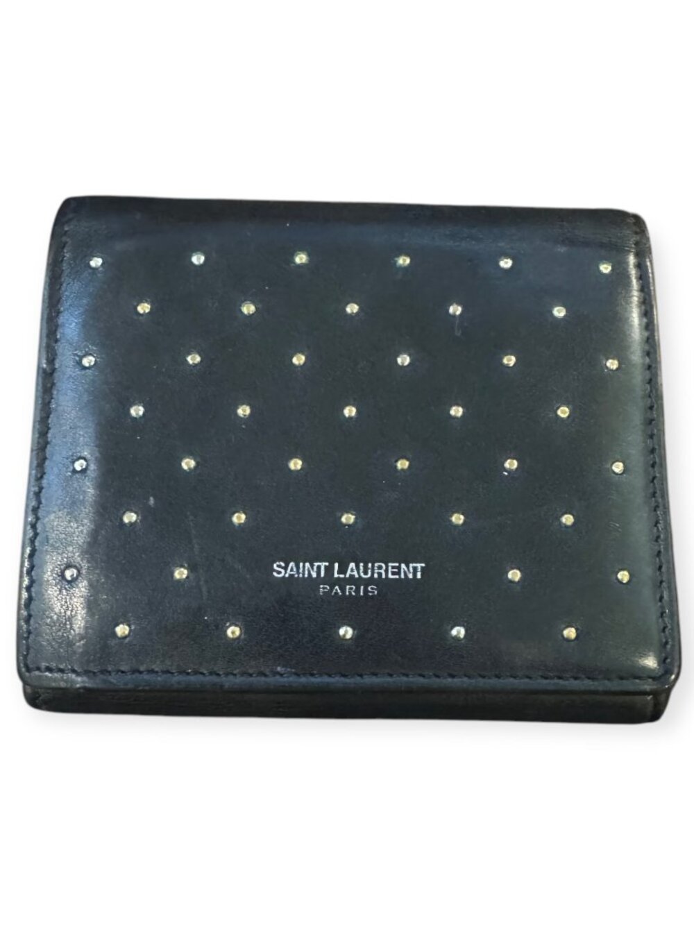 YSL Saint Laurent Studded Wallet in Black/Silver - 4x4 in.